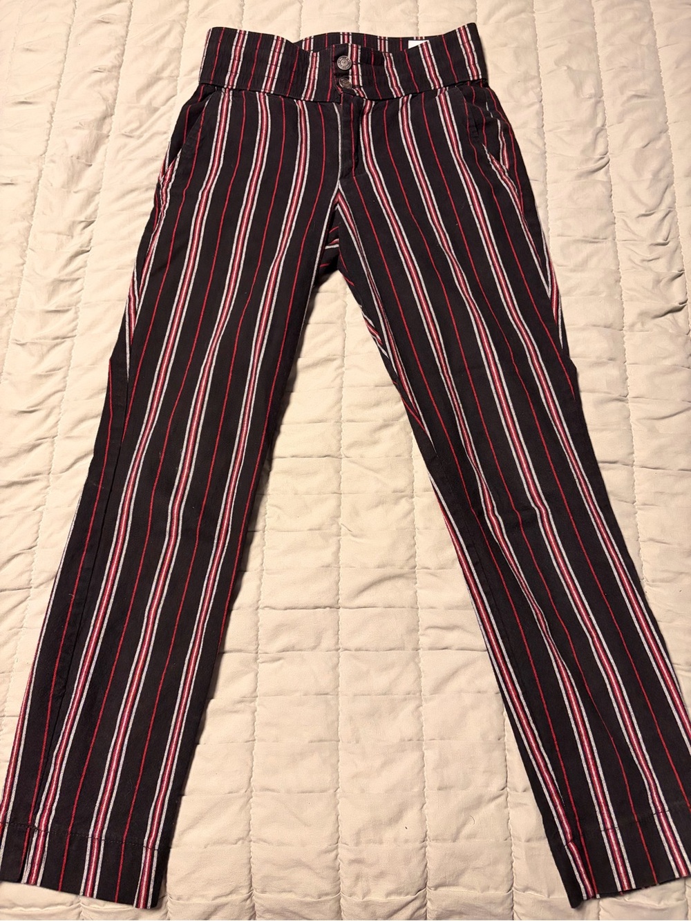 Vintage Hollister Black Chinos with Red and White Pinstripes